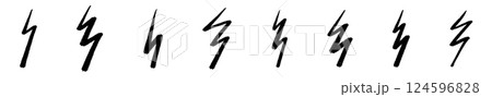 Bolt thunder doodle cartoon icon. Electric flash with arrow energy symbol. Flat vector illustration isolated on white background. 124596828