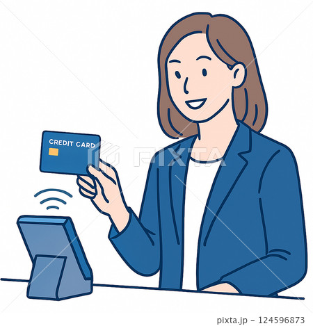 クレジットカードで非接触決済をする女性のイラスト 124596873