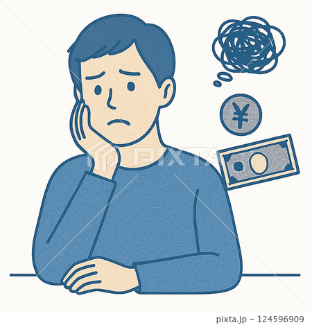お金のことで悩む男性のイラスト お金のことで悩む男性のイラスト 124596909