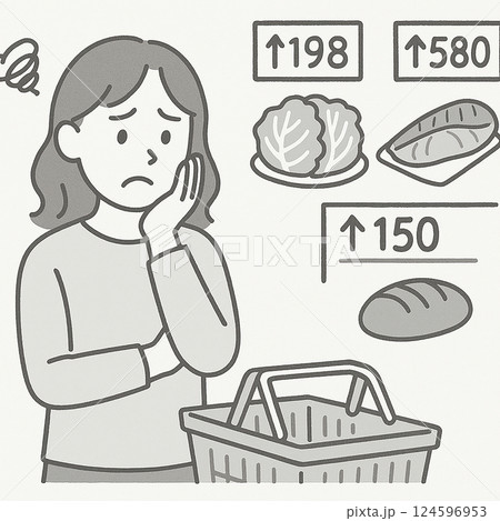 食品の値上げに悩む女性のイラスト 124596953