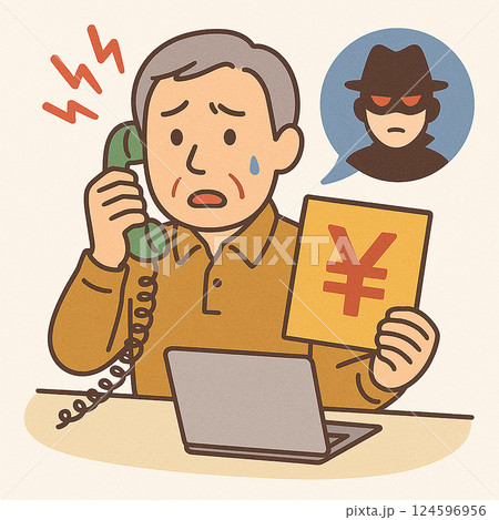 詐欺の電話に戸惑う高齢者のイラスト 詐欺の電話に戸惑う高齢者のイラスト 124596956