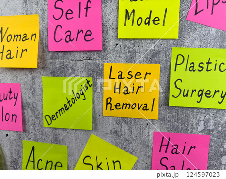 Routine to do list for person in the fashion industry. Maintaining healthy skin and taking care of your attractive appearance. Beauty requires sacrifice. Sticker note concept Routine to do list for person in the fashion industry. Maintaining healthy skin and taking care of your attractive appearance. Beauty requires sacrifice. Sticker note concept 124597023