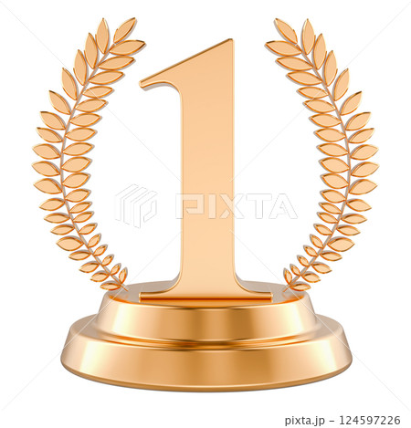 First place, golden trophy cup. 3D rendering 124597226