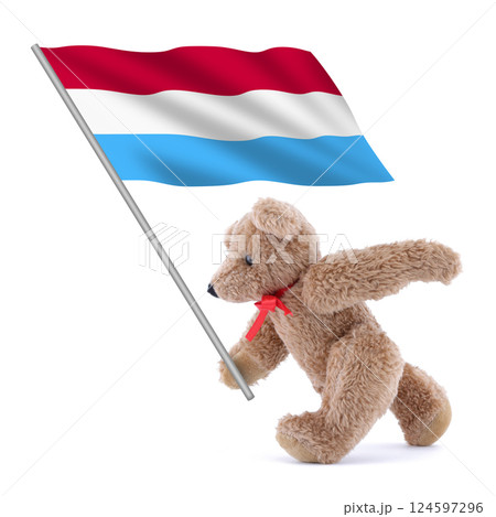 Luxemburg flag being carried by a cute teddy bear 124597296
