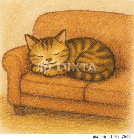 ソファで寝る猫 124597601