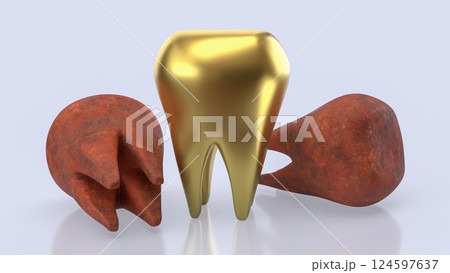 The Gold teeth for Dental concept 3d Rendering. The Gold teeth for Dental concept 3d Rendering. 124597637