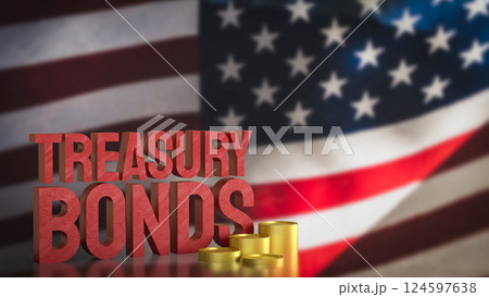 The Red treasury bond and gold coins for Business 3d Rendering. 124597638