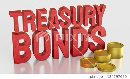The Red treasury bond and gold coins for Business 3d Rendering. 124597639