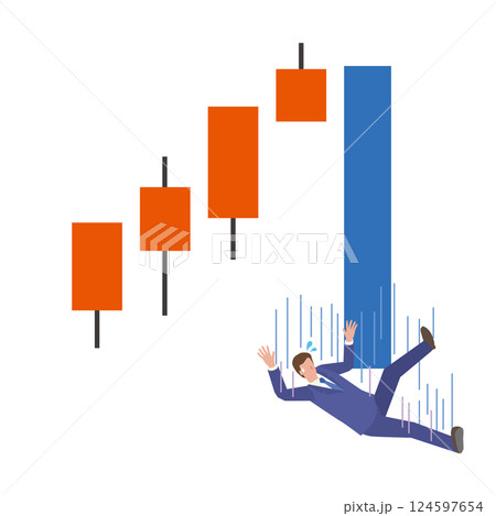 株価の下落と落下する男性 株価の下落と落下する男性 124597654