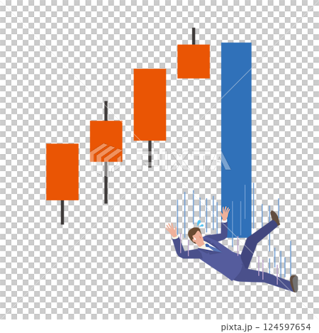 株価の下落と落下する男性 株価の下落と落下する男性 124597654