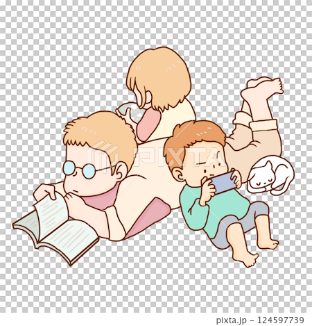 とある休日のパパと子供達 124597739