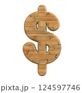 Wood dollar currency sign - Business 3d pine symbol - Suitable for Decoration, nature or wood related subjects 124597746