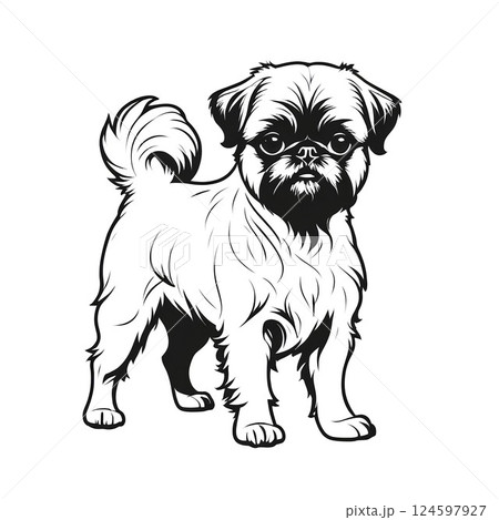 ブリュッセルグリフォンのモノクロイラスト 124597927