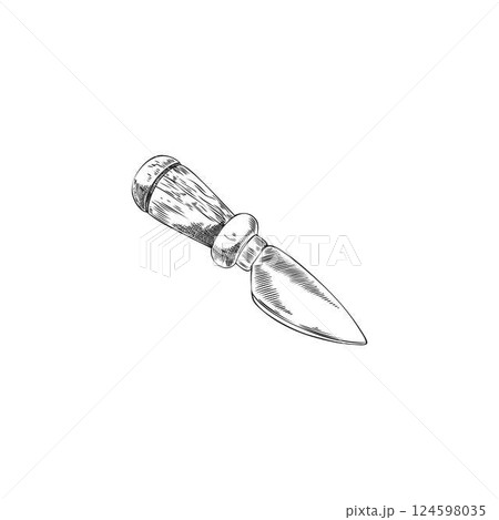 Vector sketch of kitchen knife with wooden handle, hand drawn illustration. Vector sketch of kitchen knife with wooden handle, hand drawn illustration. 124598035