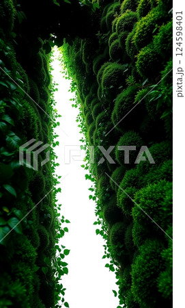 青々とした植物のツタと鮮やかなコケ 124598401