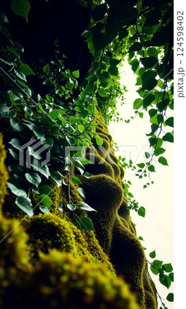 青々とした植物のツタと鮮やかなコケ 124598402