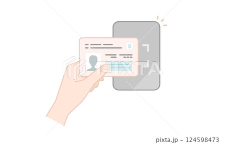 手に持ったマイナンバーカードを端末で読み取るベクターイラスト (線画・フラット) 124598473