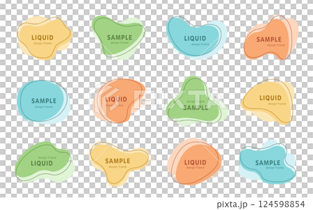 液體形狀鬆散框架設置抽象柔軟波浪向量插圖線框 124598854