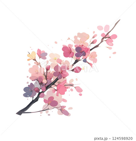 桜の枝と花びら 124598920