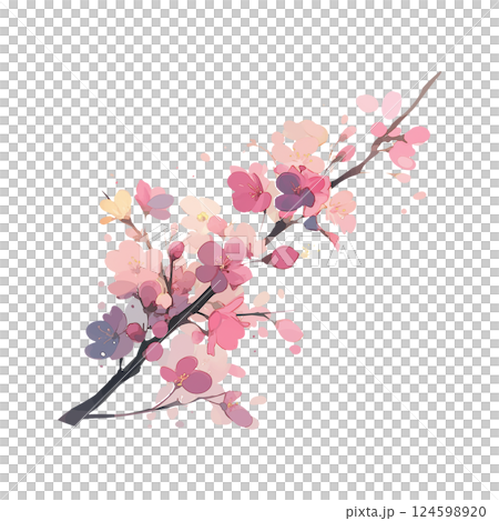 桜の枝と花びら 124598920