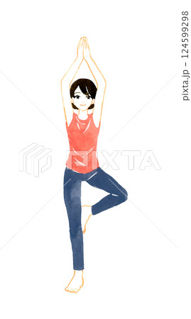 立木のポーズ(ヴルクシャーサナ)をする女性 ヨガ・ストレッチの手描き水彩イラスト素材 立木のポーズ(ヴルクシャーサナ)をする女性 ヨガ・ストレッチの手描き水彩イラスト素材 124599298