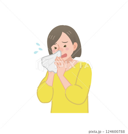 鼻をかむ女性 124600788