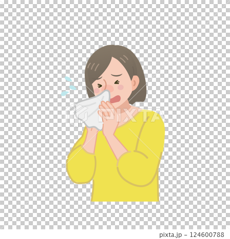 鼻をかむ女性 124600788