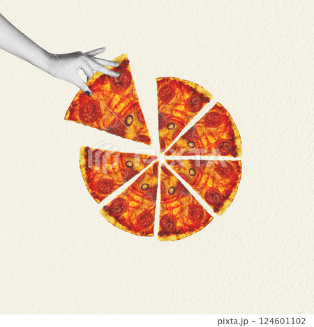 Woman hand taking slice of pizza 124601102