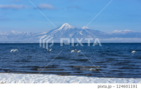 冬の猪苗代湖風景 124601191