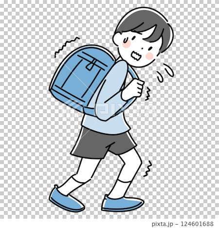 重いランドセルを背負った小学生の男の子のイラスト 124601688