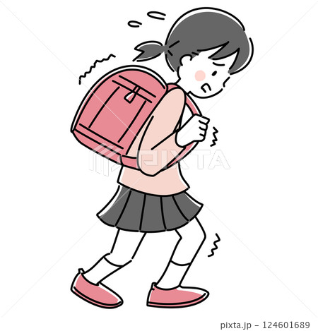 重いランドセルを背負った小学生の女の子のイラスト 124601689