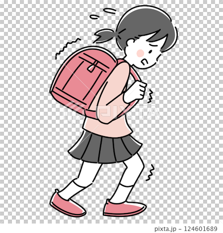 重いランドセルを背負った小学生の女の子のイラスト 124601689