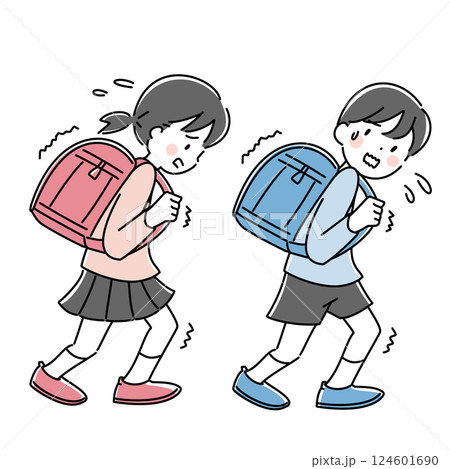 重いランドセルを背負った小学生の男女のイラスト 124601690