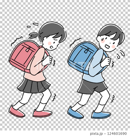 重いランドセルを背負った小学生の男女のイラスト 124601690