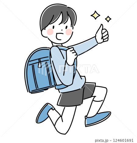 ランドセルを元気よく背負う小学生の男の子のイラスト 124601691
