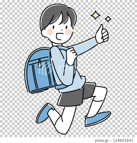 ランドセルを元気よく背負う小学生の男の子のイラスト 124601691