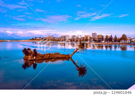 modern city park with lake 124601846