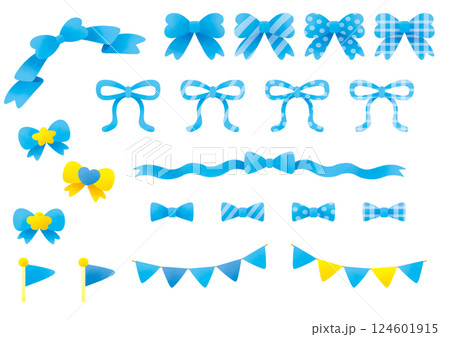 リボンと旗のセット_水色 リボンと旗のセット_水色 124601915