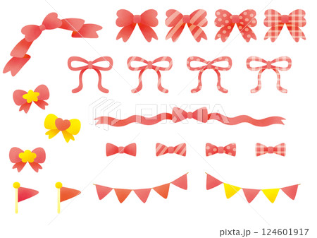 リボンと旗のセット_赤 リボンと旗のセット_赤 124601917