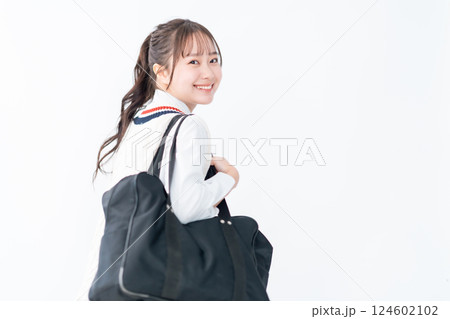 希望に満ちた女子高生のポートレート 白バック 希望に満ちた女子高生のポートレート 白バック 124602102