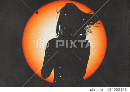 Woman Silhouette Against Cosmic Backdrop 124602128
