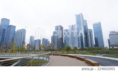 the waterfront of Qianhai. Qianhai Shenzhen-Hong Kong Modern Service Industry Cooperation Zone is a commercial development that is known as Qianhai New District. 124602601