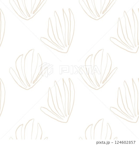 Seaweed silhouette seamless pattern. Hand drawn doodle illustration. Underwater sea life summer holiday. Beige sandy seaweed, algae design element set 124602857