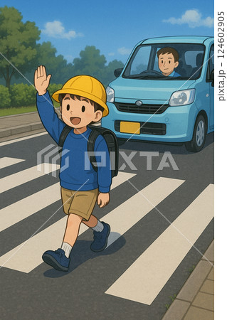 横断歩道を渡る小学生 横断歩道を渡る小学生 124602905