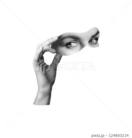 Surreal Hand and Woman Eye Imagination Collage Surreal Hand and Woman Eye Imagination Collage 124603214