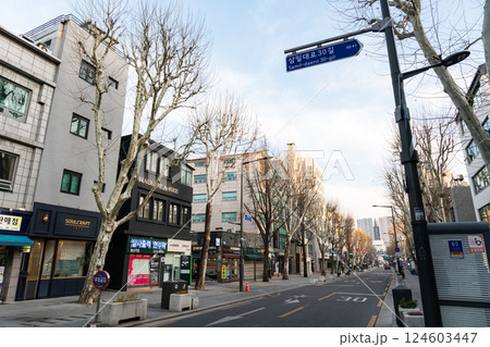 楽園楽器商街の大通り 夕焼け 春晴れの青空 韓国ソウル 楽園楽器商街の大通り 夕焼け 春晴れの青空 韓国ソウル 124603447