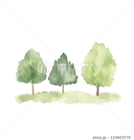 水彩絵の具で描いた木のイラスト 124603576