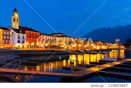 Evening view of Ascona old center, Switzerland Evening view of Ascona old center, Switzerland 124603667