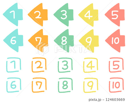 手描きのゆるくて可愛い数字のアイコンセット 1〜10 手描きのゆるくて可愛い数字のアイコンセット 1〜10 124603669