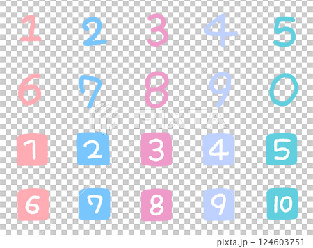 Hand-drawn cute number icon set 1 to 10 124603751